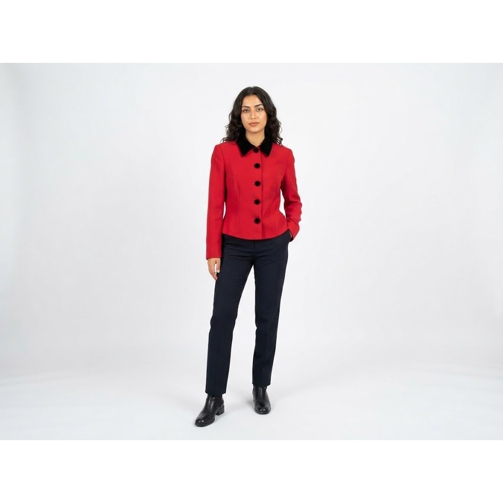 90s Liz Claiborne Blazer Women 8P Red Excelent Velvet Collar Button Front Jacket